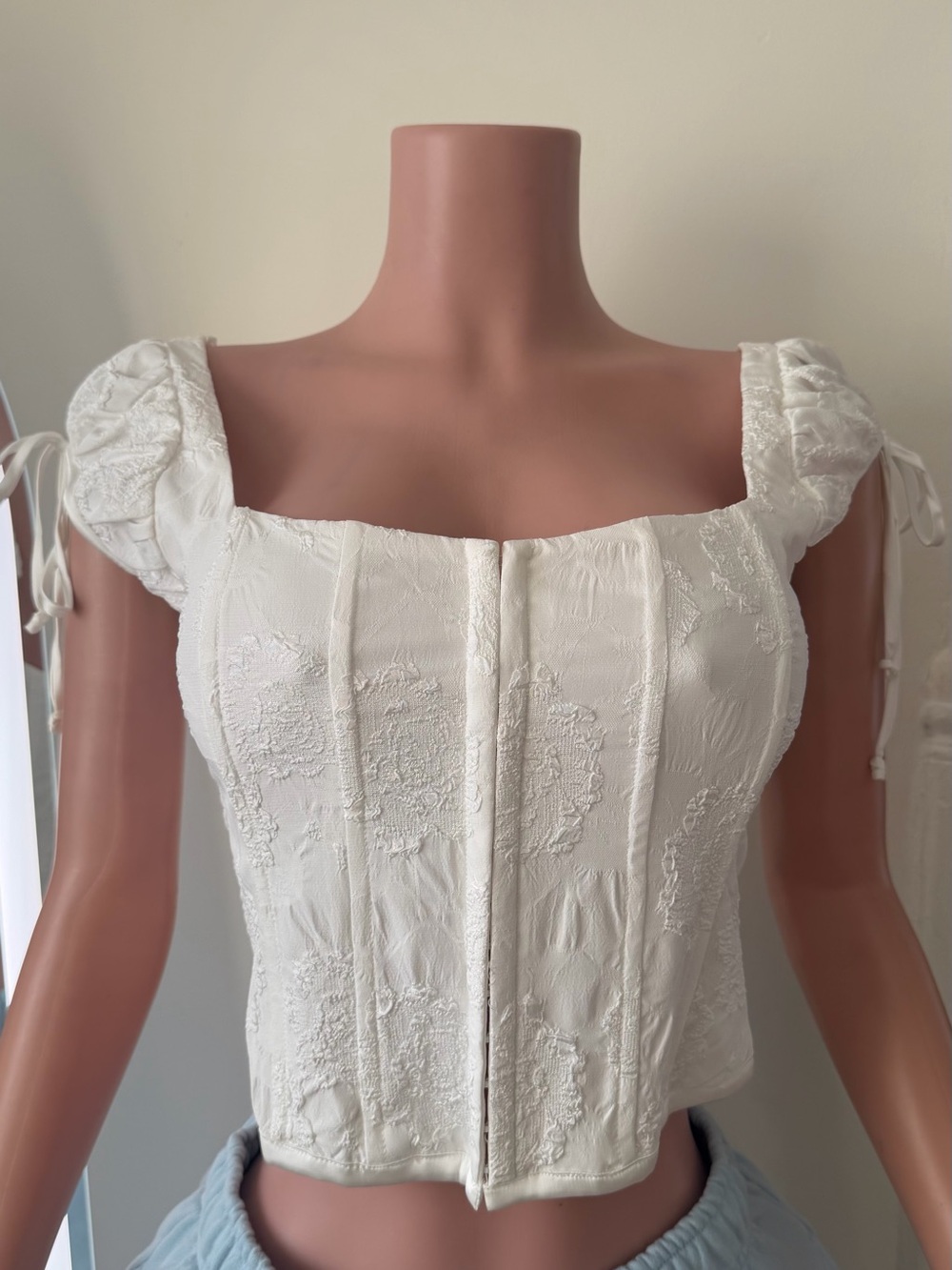 White Embroidered Square-Neck Corset Top